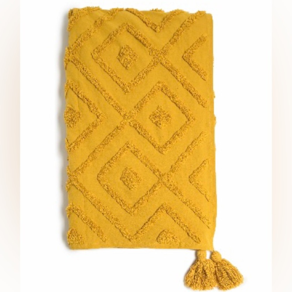 ARTISAN 34 Tassel Chenille Throw Blanket In Nugget Gold Color- 50”x60” - Reemoly